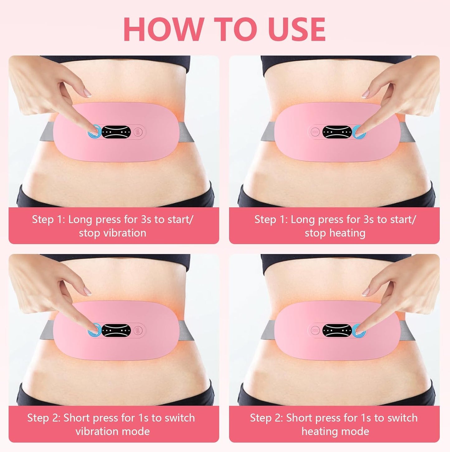 Cordless Heating Pad for Cramps – 3 Heat & Massage Modes