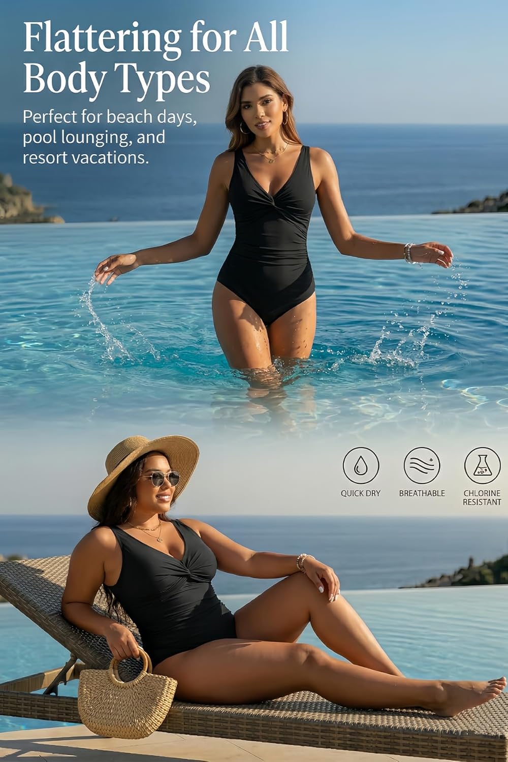 Women’s Tummy Control One Piece Swimsuit – Push Up Fit