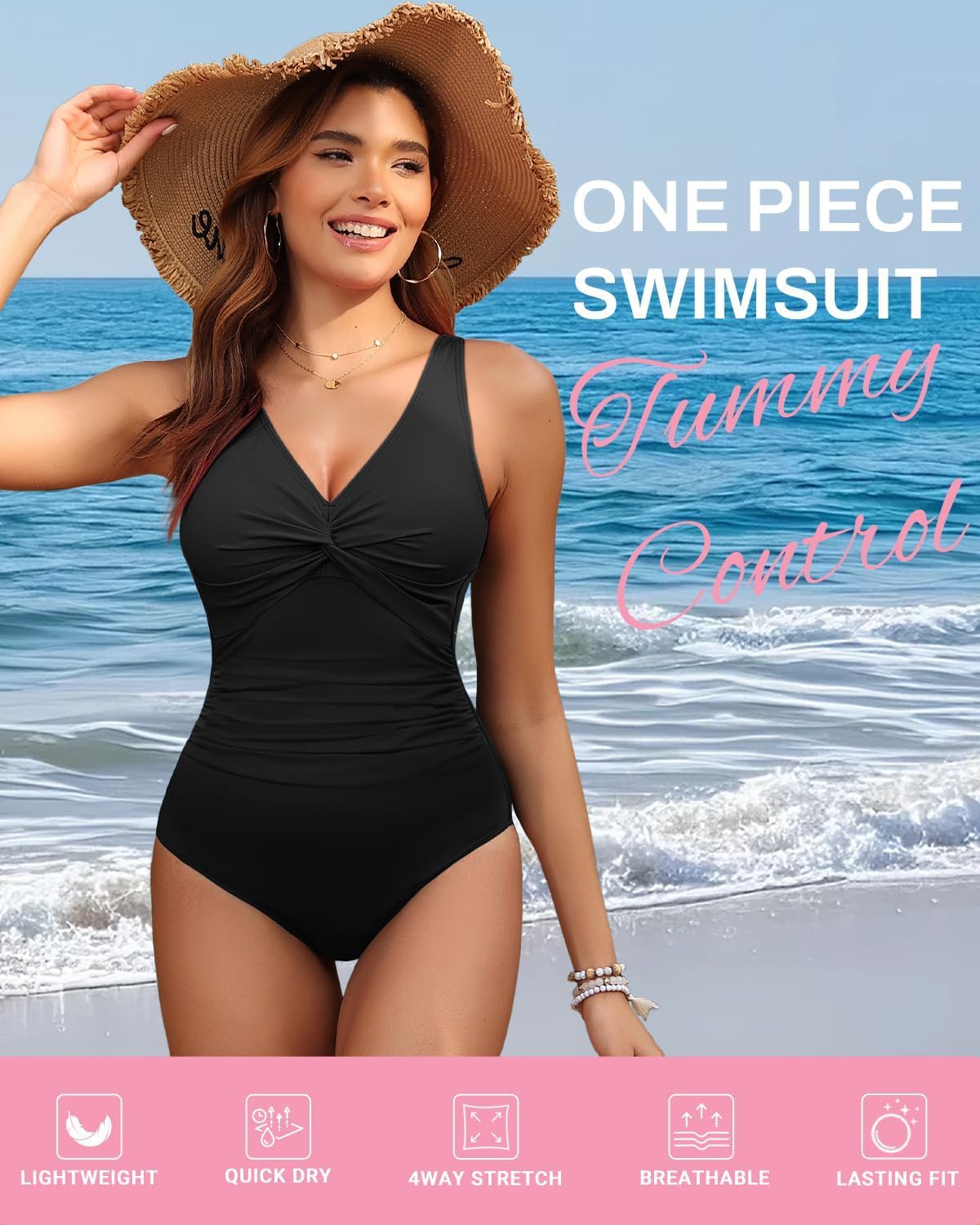 Women’s Tummy Control One Piece Swimsuit – Push Up Fit