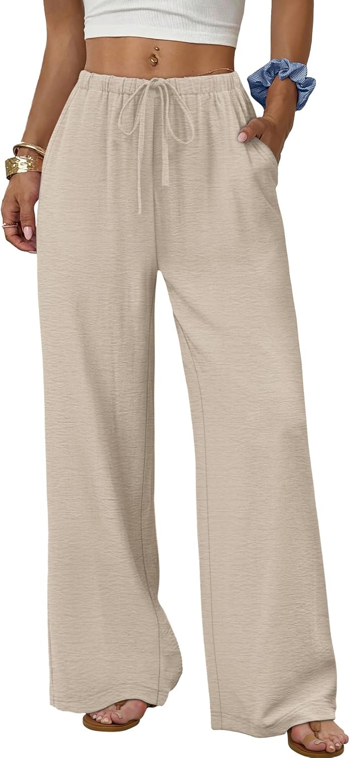 Women’s Wide Leg Palazzo Pants with Drawstring Waist