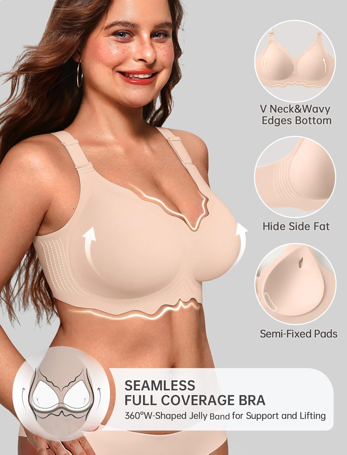 Women’s Jelly Wireless Bra Scalloped Seamless T-Shirt