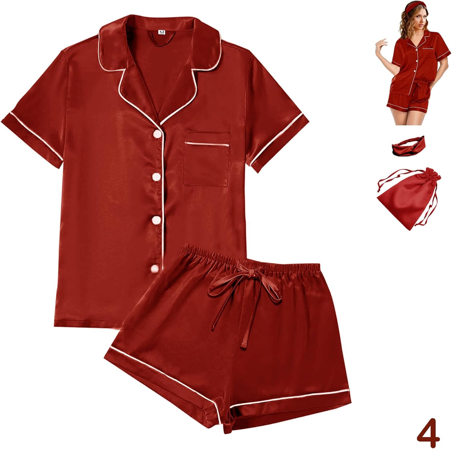Women’s Satin Pajama Short Set – Soft 4-Piece Sleepwear