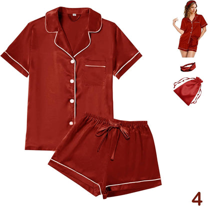 Women’s Satin Pajama Short Set – Soft 4-Piece Sleepwear