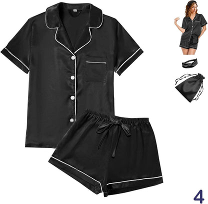 Women’s Satin Pajama Short Set – Soft 4-Piece Sleepwear