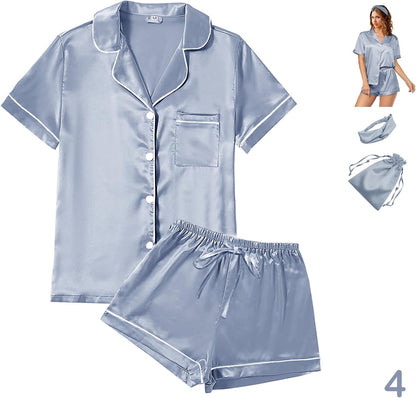 Women’s Satin Pajama Short Set – Soft 4-Piece Sleepwear