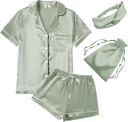 Women’s Satin Pajama Short Set – Soft 4-Piece Sleepwear