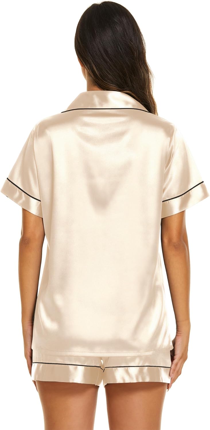 Women’s Satin Pajama Short Set Button-Down Sleepwear
