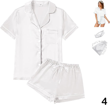Women’s Satin Pajama Short Set – Soft 4-Piece Sleepwear