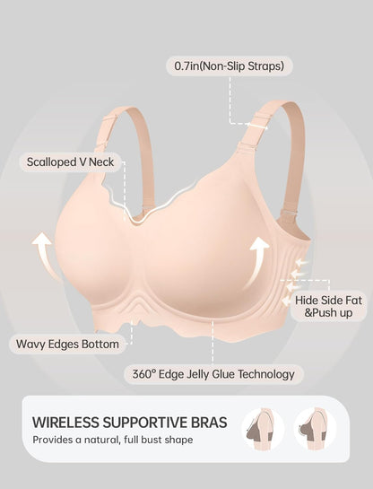 Women’s Jelly Wireless Bra Scalloped Seamless T-Shirt