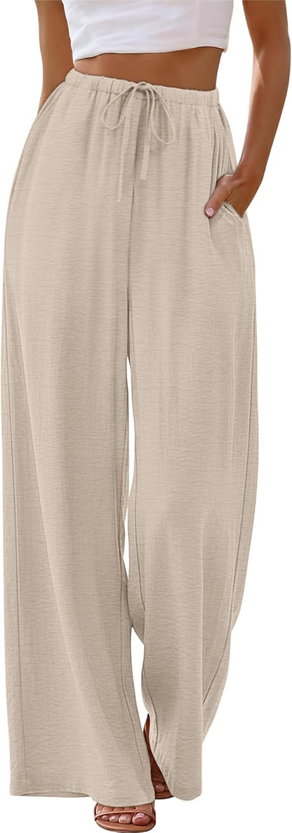 Women’s Wide Leg Palazzo Pants with Drawstring Waist