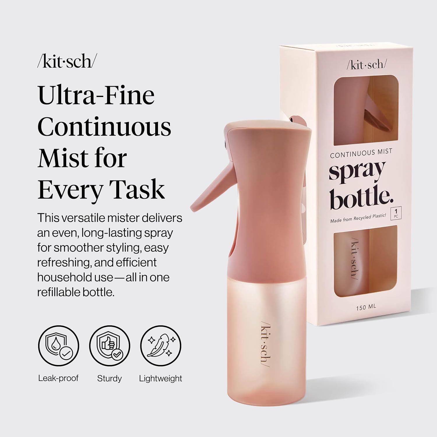Continuous Fine Mist Spray Bottle for Hair & Beauty
