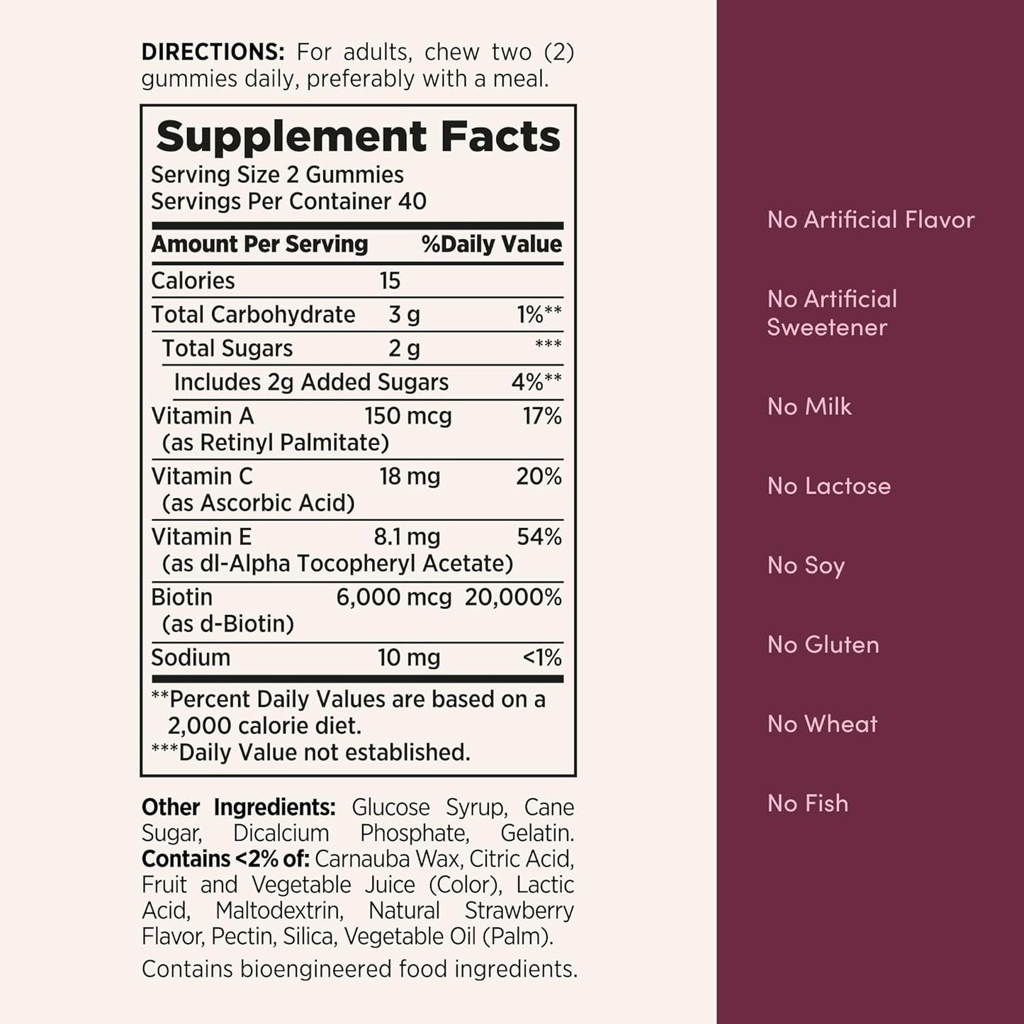 Hair, Skin & Nails Biotin Vitamin Gummies, Strawberry