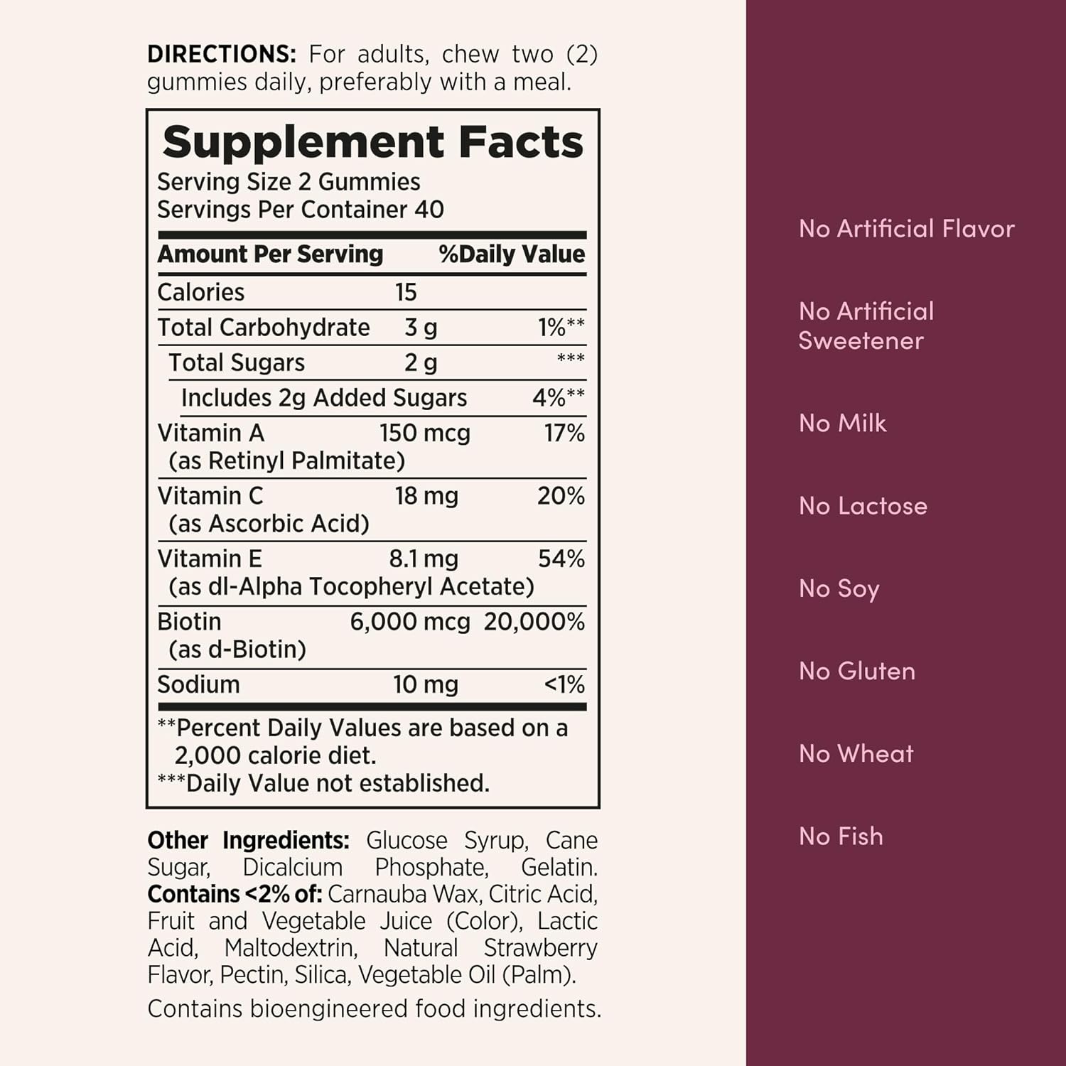 Hair, Skin & Nails Biotin Vitamin Gummies, Strawberry