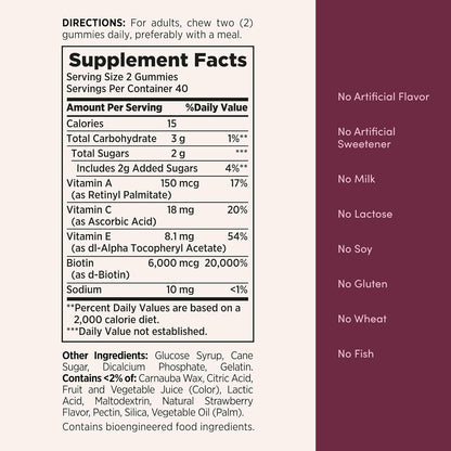 Hair, Skin & Nails Biotin Vitamin Gummies, Strawberry