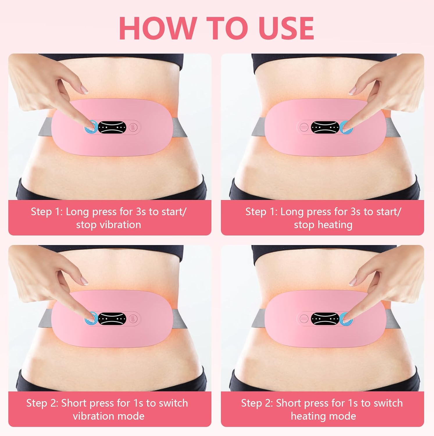 Cordless Heating Pad for Cramps – 3 Heat & Massage Modes