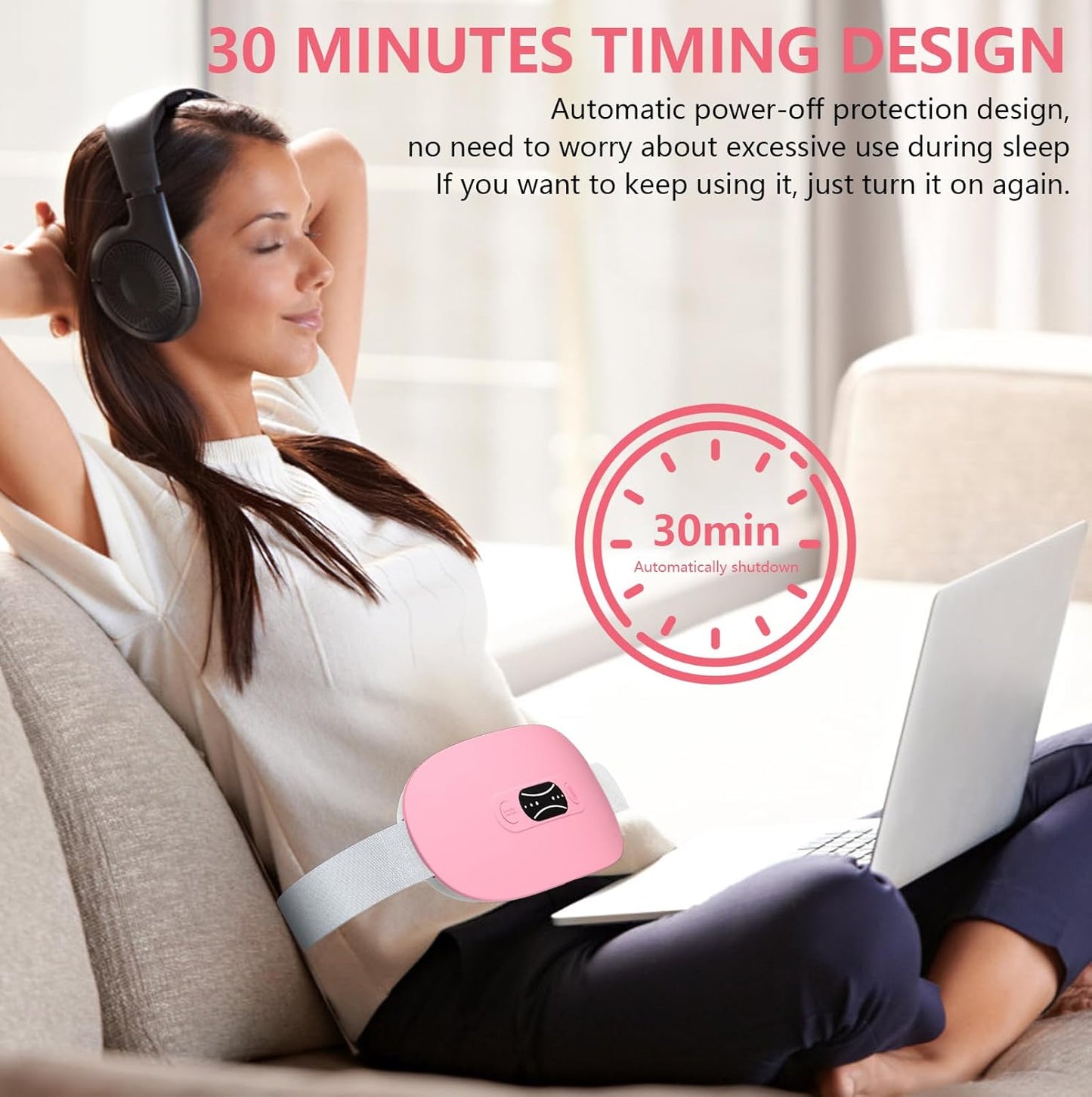 Cordless Heating Pad for Cramps – 3 Heat & Massage Modes
