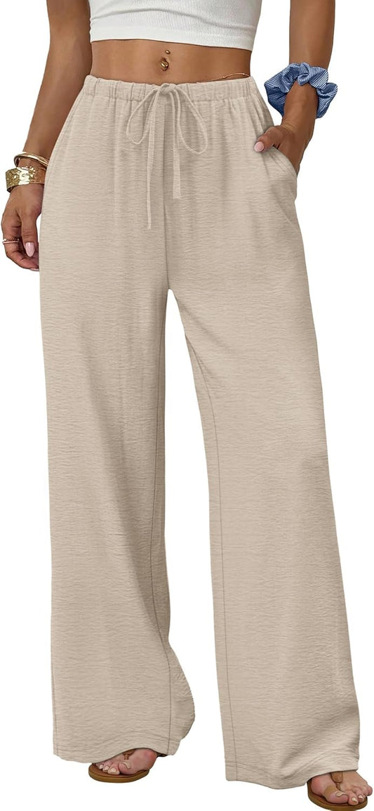 Women’s Wide Leg Palazzo Pants with Drawstring Waist