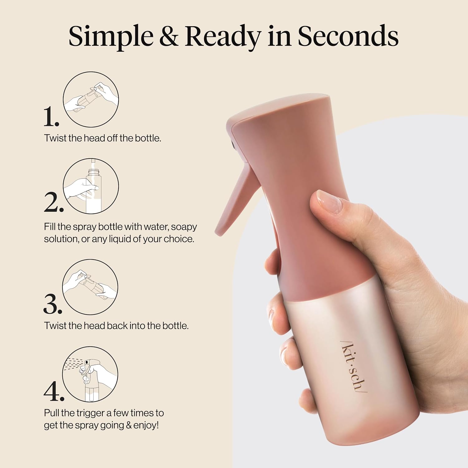 Continuous Fine Mist Spray Bottle for Hair & Beauty