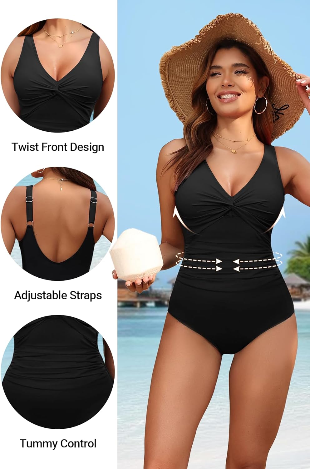 Women’s Tummy Control One Piece Swimsuit – Push Up Fit