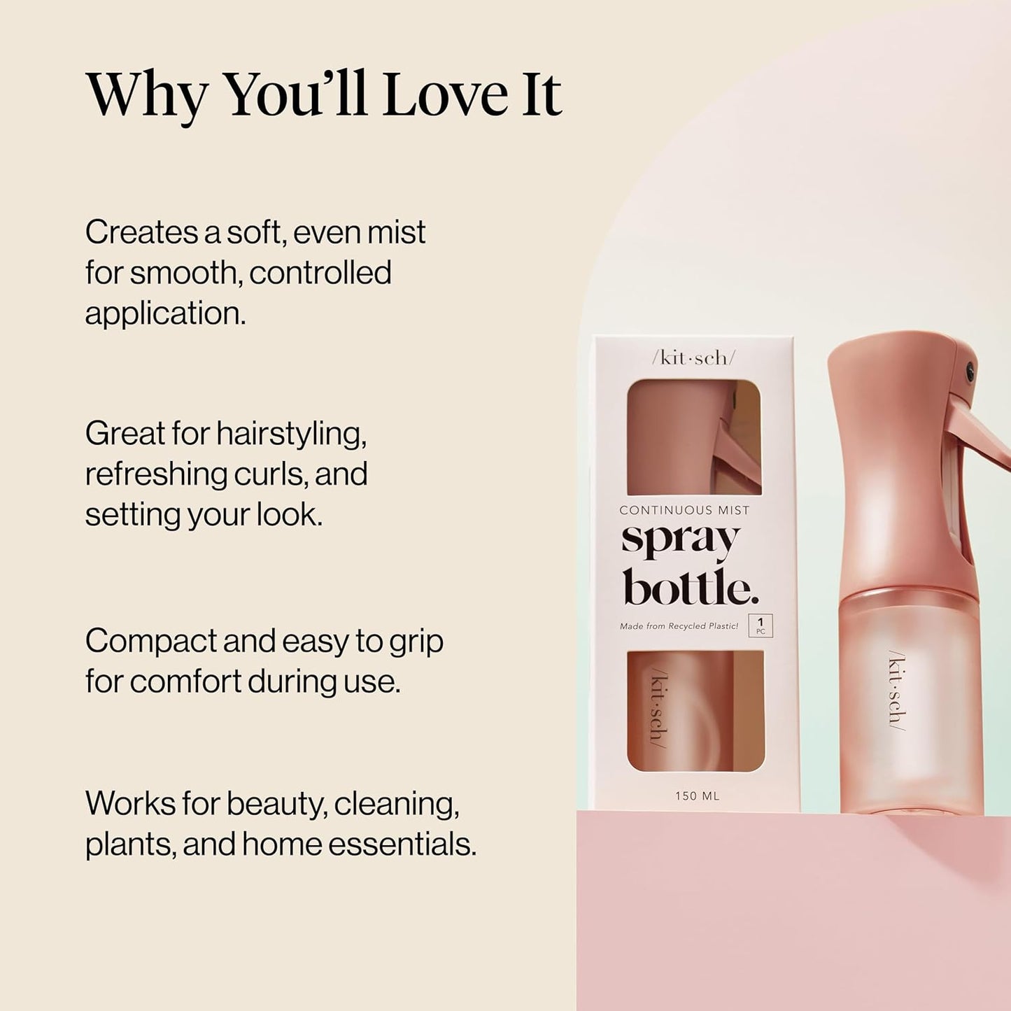 Continuous Fine Mist Spray Bottle for Hair & Beauty