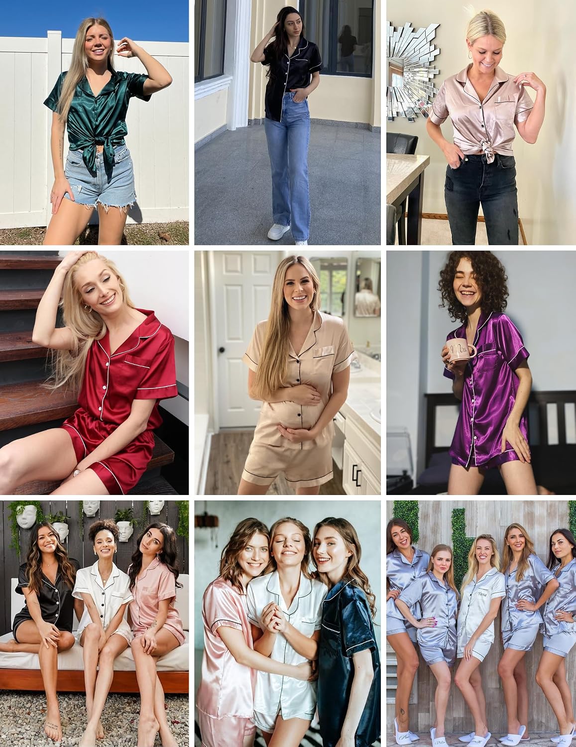 Women’s Satin Pajama Shorts Set Button Down Sleepwear
